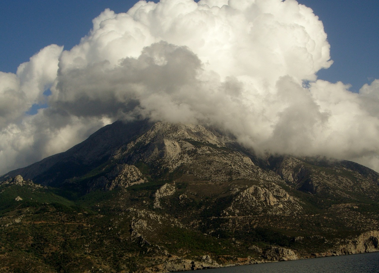 mountain greece clouds free photo