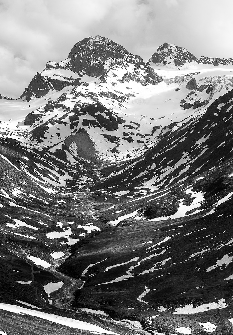 mountain  piz buin  black and white free photo