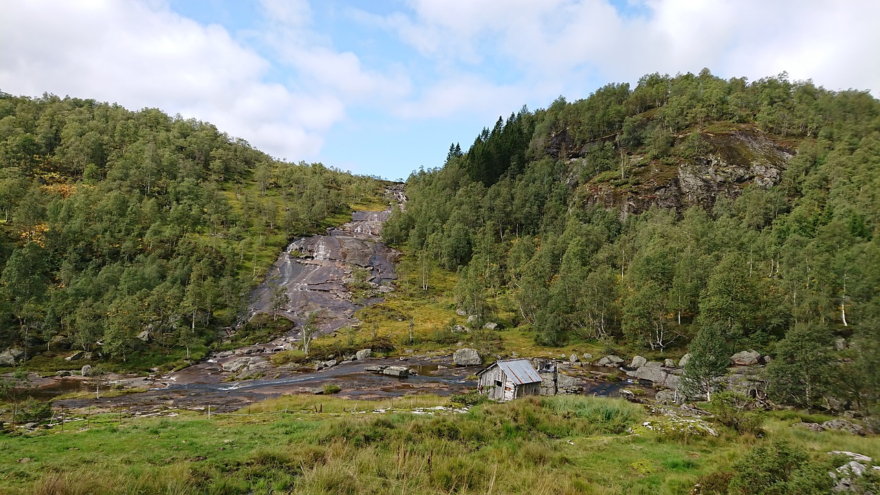 mountain  waterfall  green free photo