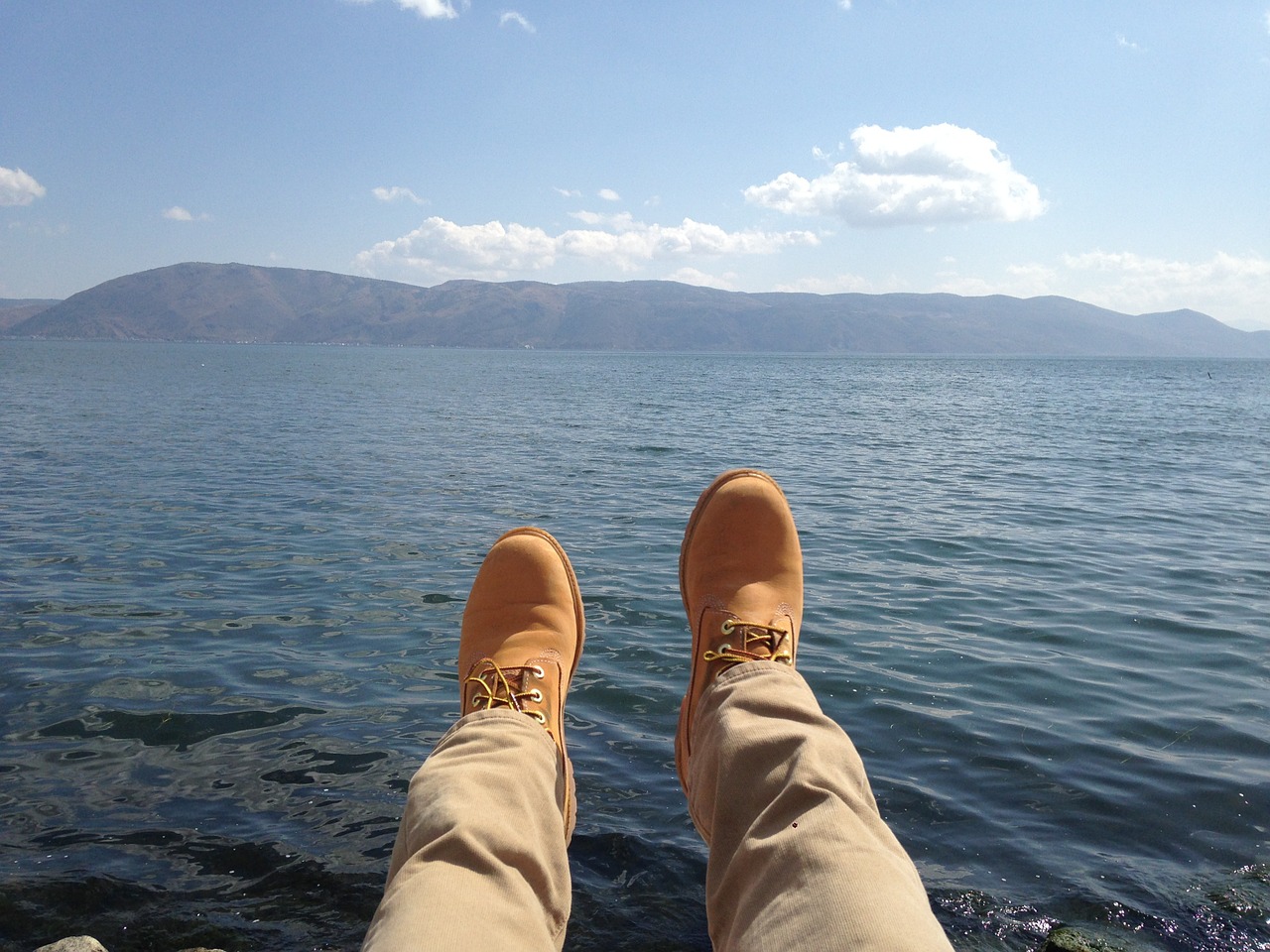 mountain sea water blue sky free photo