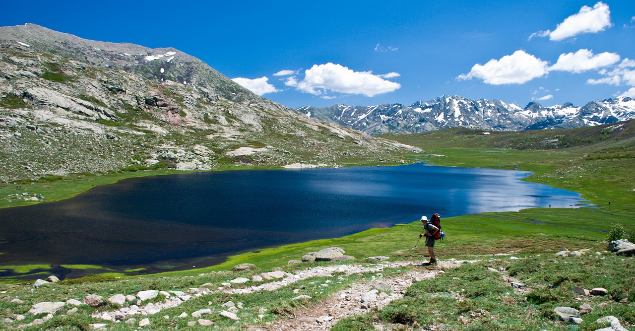 mountain hiking lake free photo