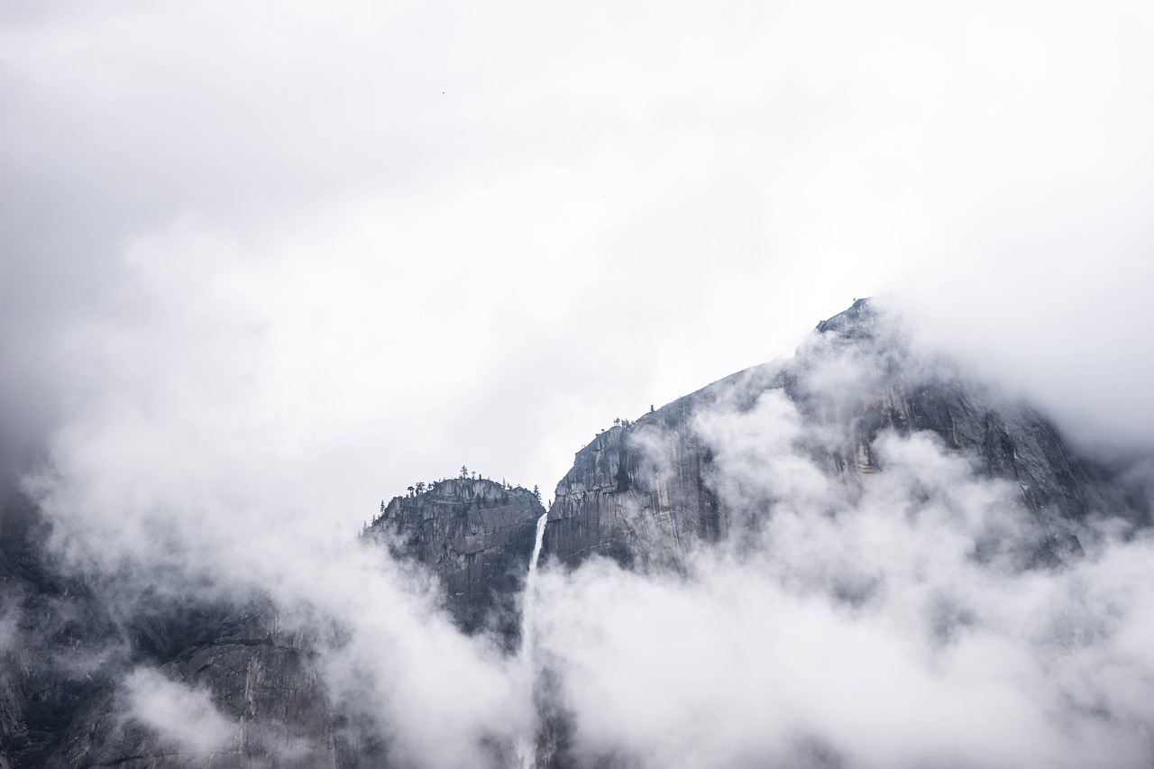 mountain waterfall clouds free photo