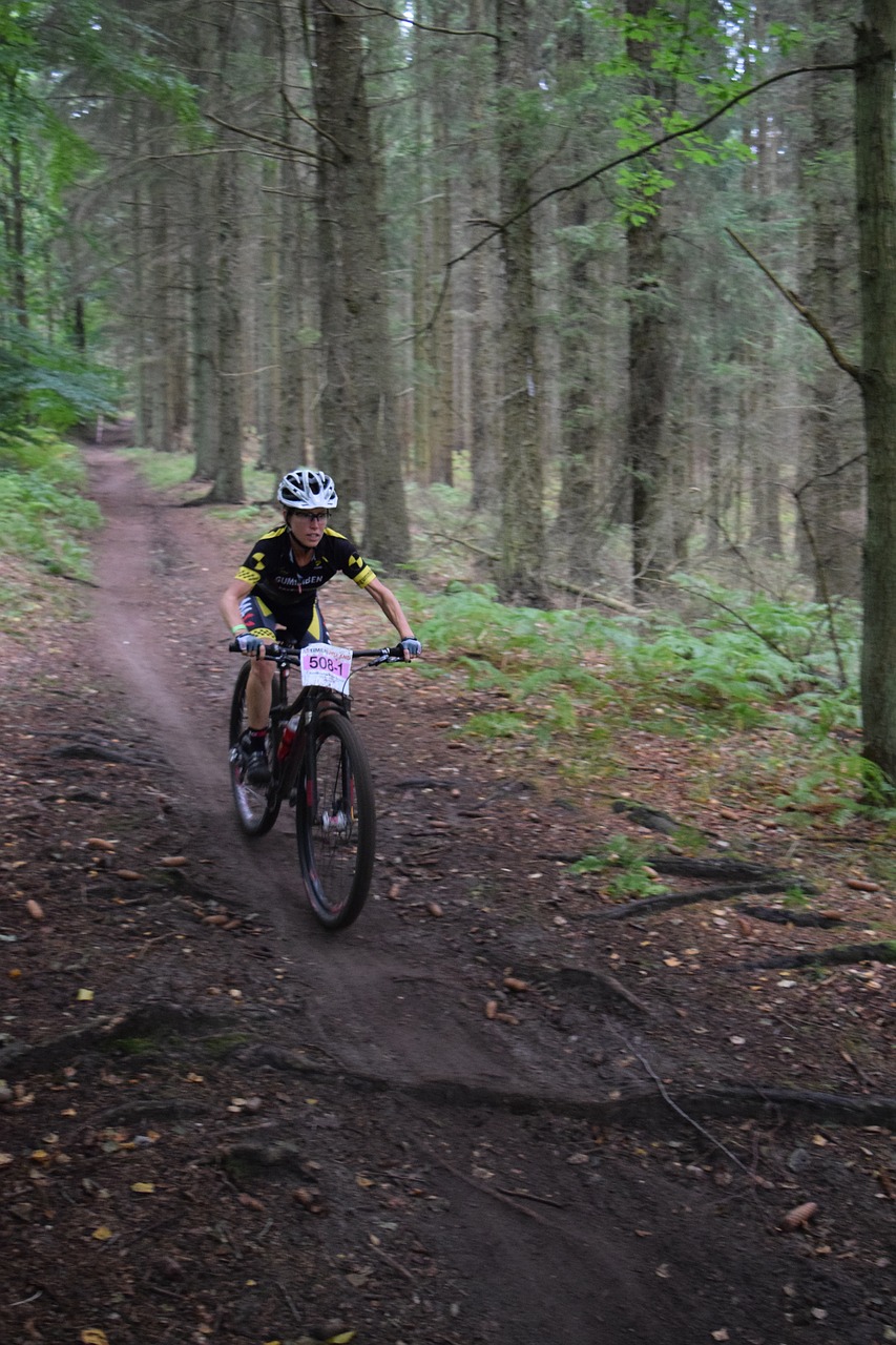 mountain bike race forest free photo