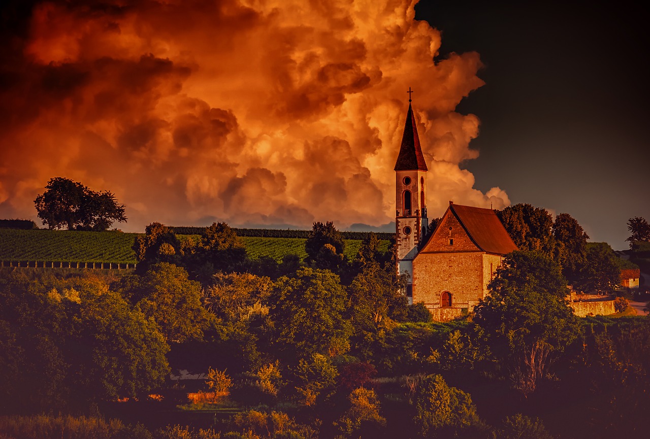 mountain church  kaiserstuhl  evening sun free photo