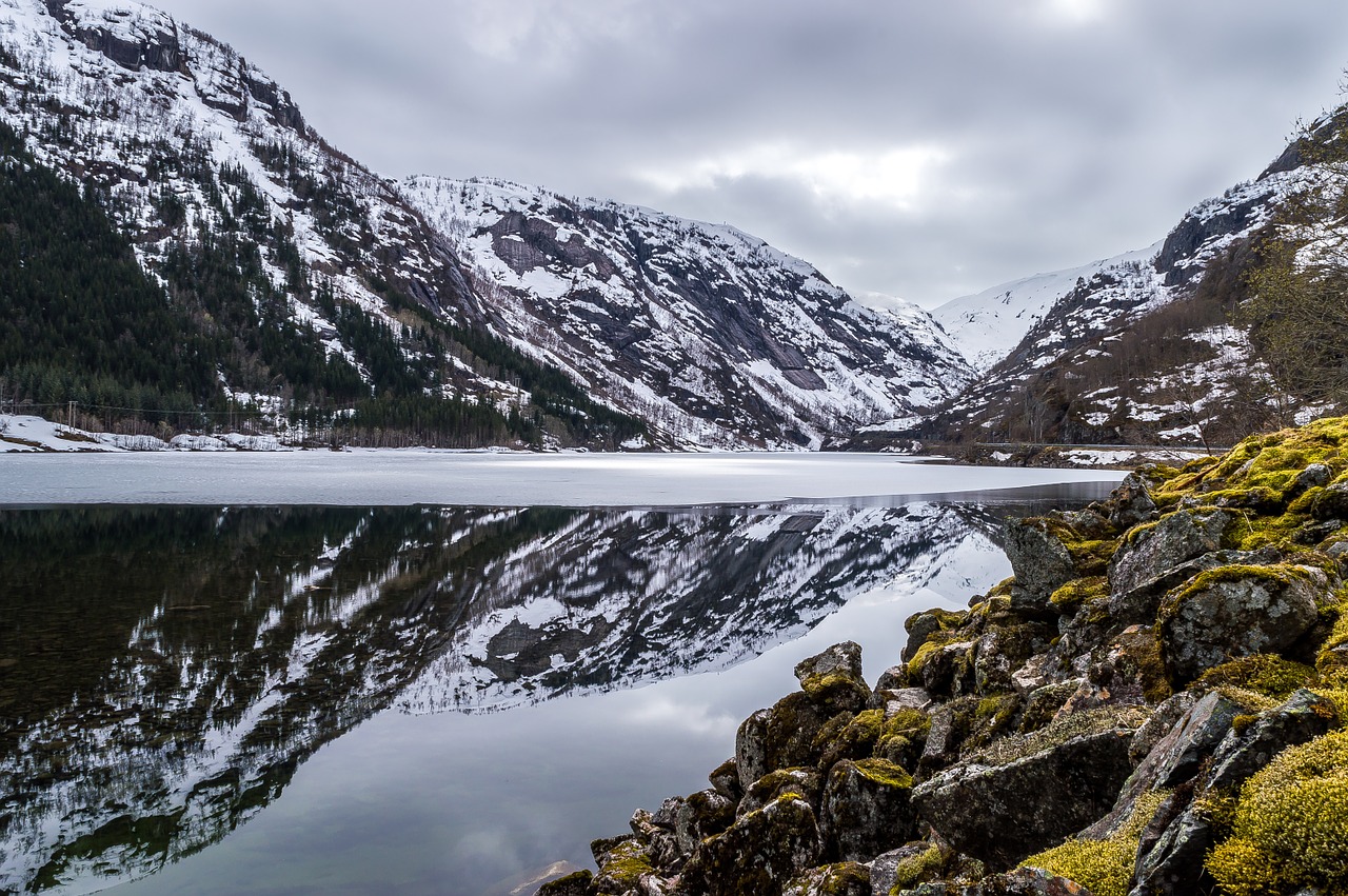 mountain lake water reflection free photo