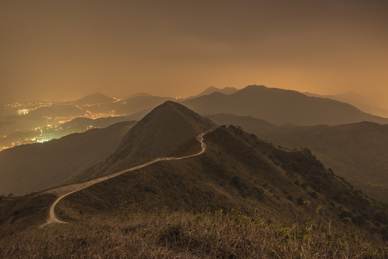 mountain range nightfall landscape free photo