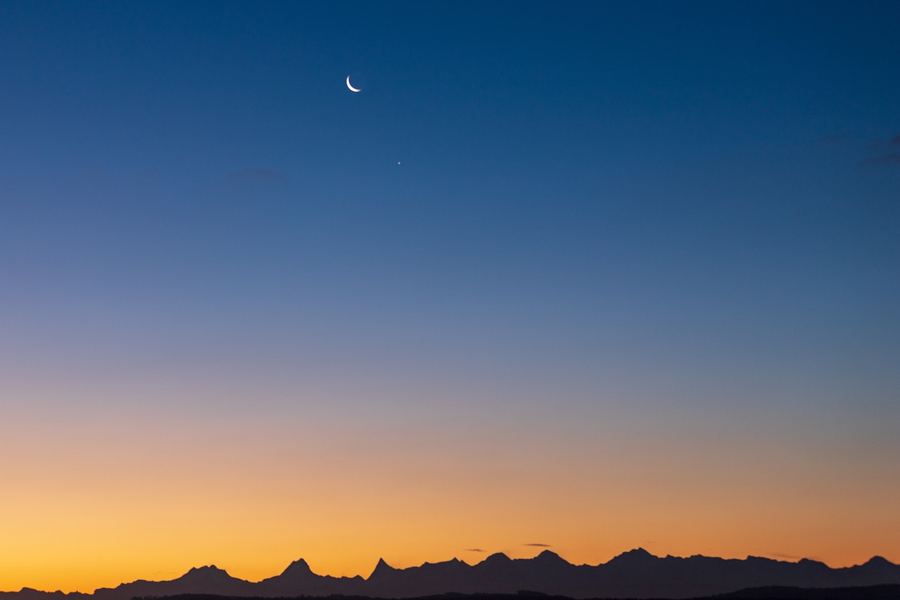 mountain range  morgenrot  moon free photo