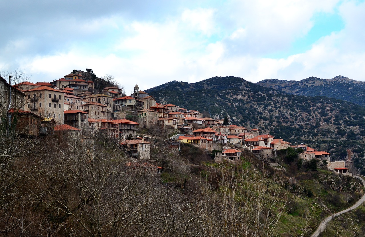 mountain village panorama greece dimitsana free photo