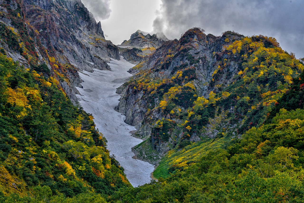 mountainous landscape autumnal leaves the three windows of the glacier free photo