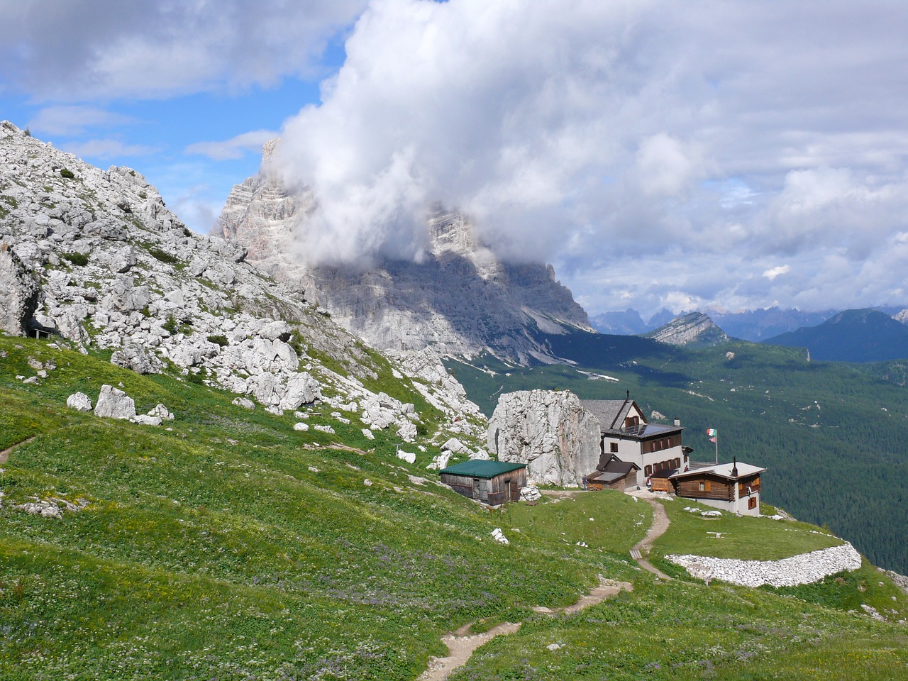 mountains mountain hut dolomites free photo