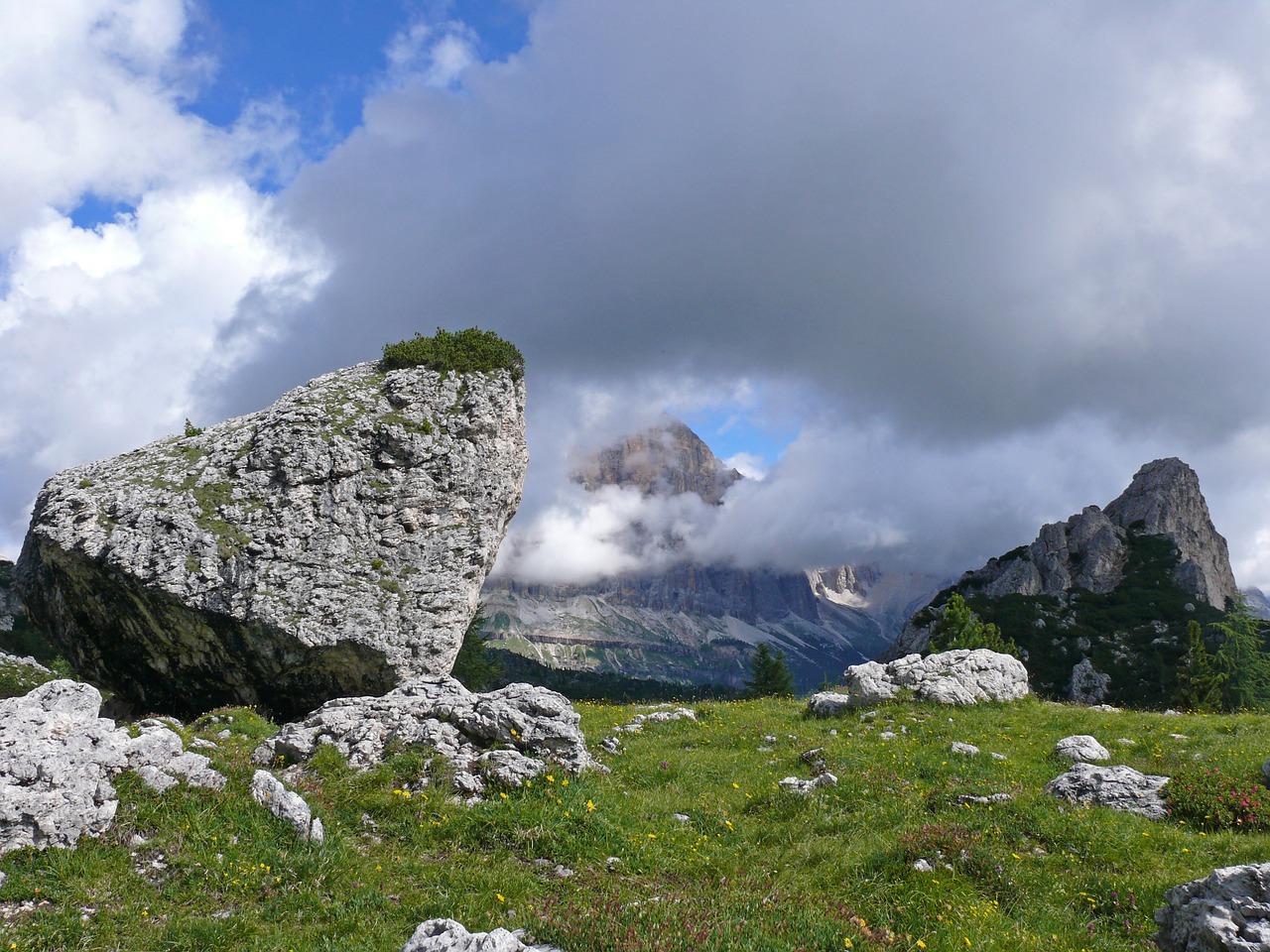 mountains dolomites clouds free photo