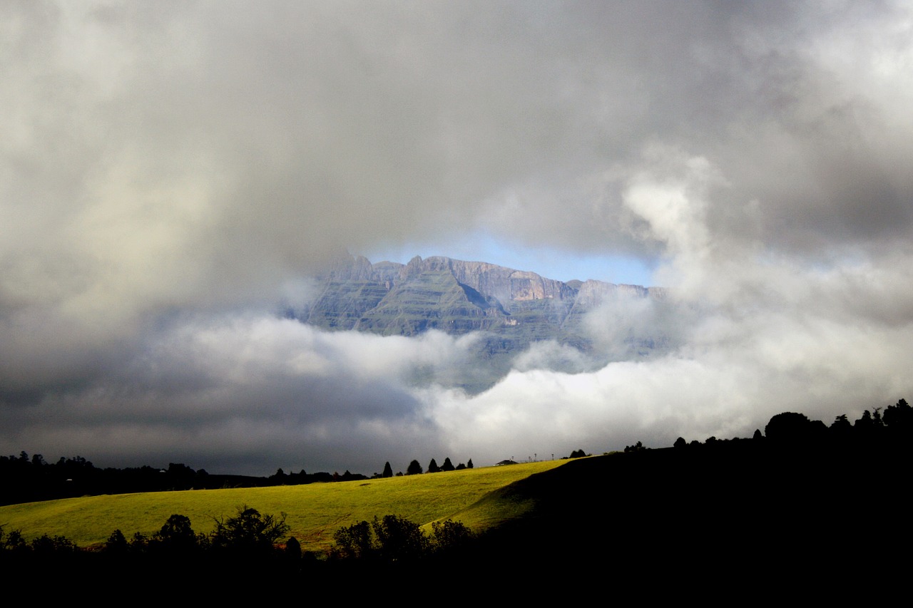 mountains clouds drakensburg free photo