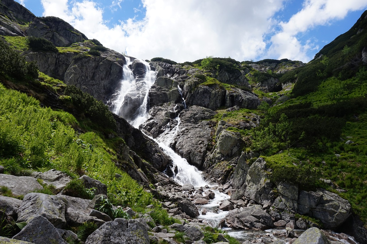 mountains waterfall green free photo