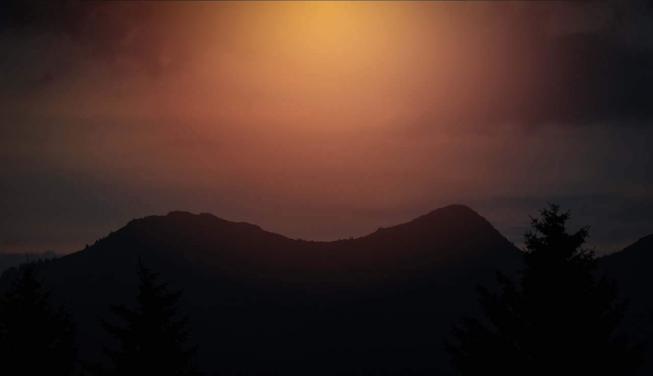 mountains outline sunset free photo