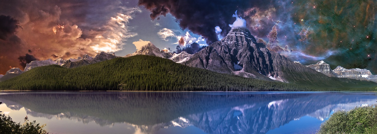 mountains lake night sky free photo