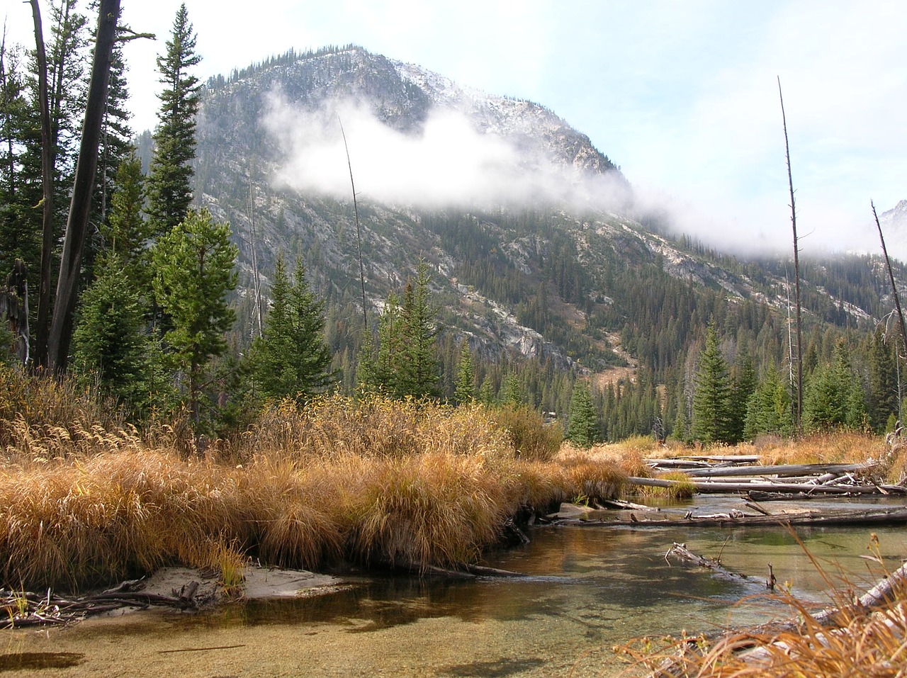 mountains stream hiking free photo