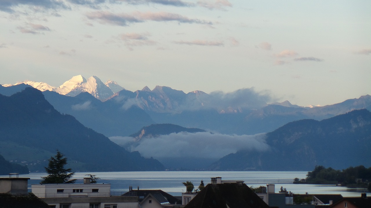 mountains lake sky free photo