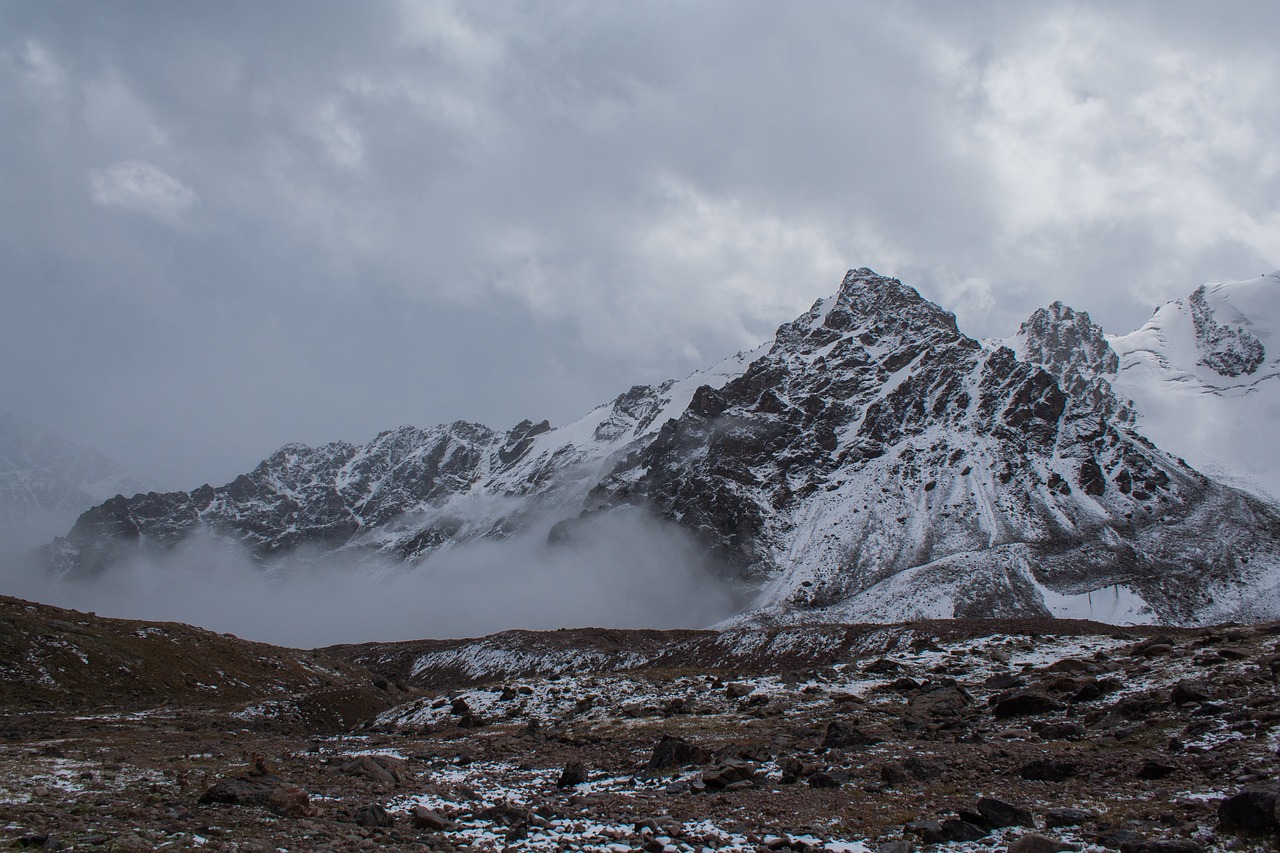 mountains snow fog free photo