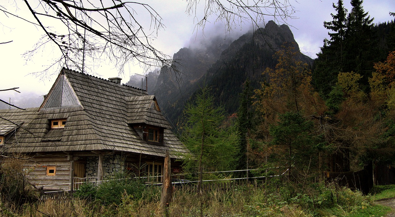 mountains the wooden building wooden cottage free photo
