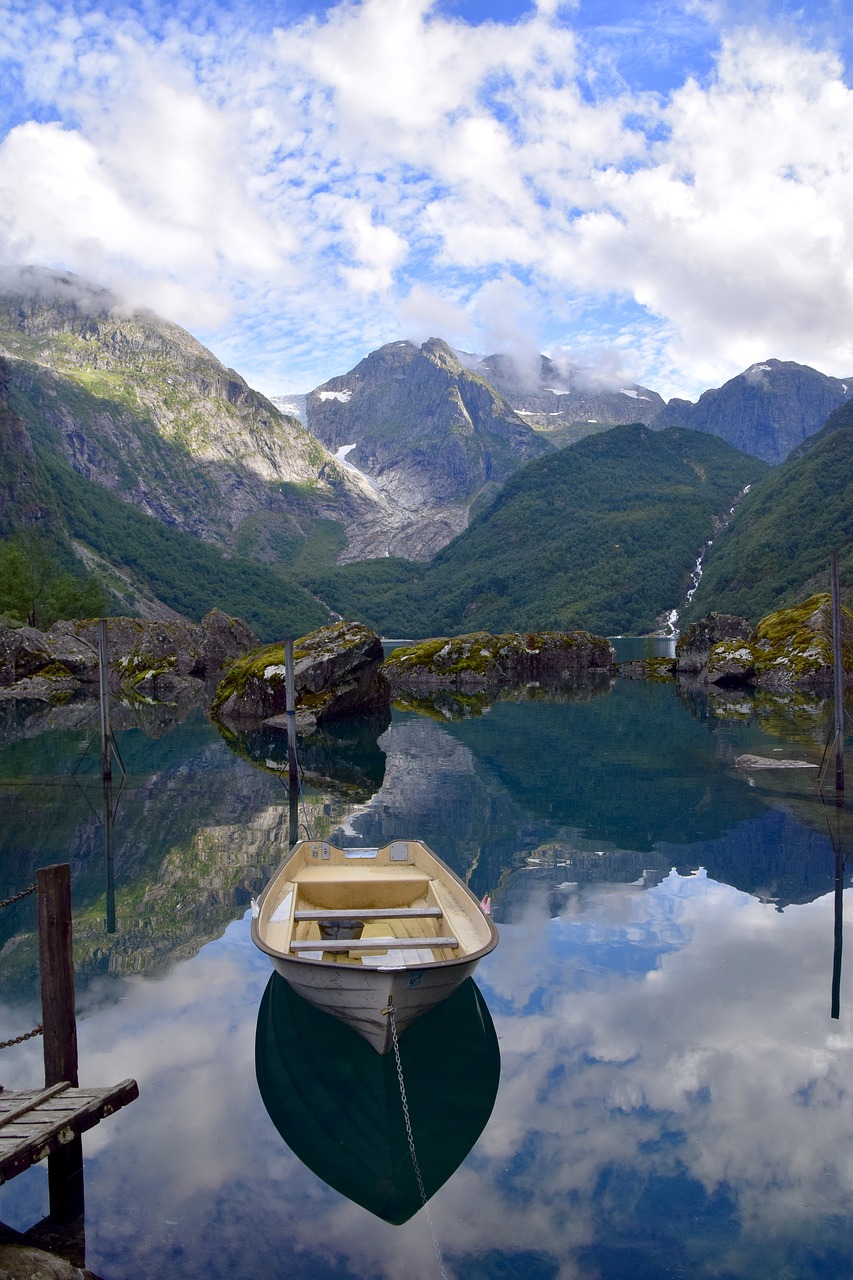 mountains  glacier  boat free photo