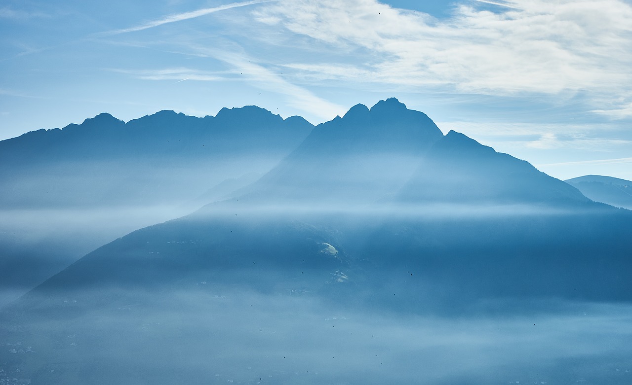 mountains  fog  light snowfall free photo