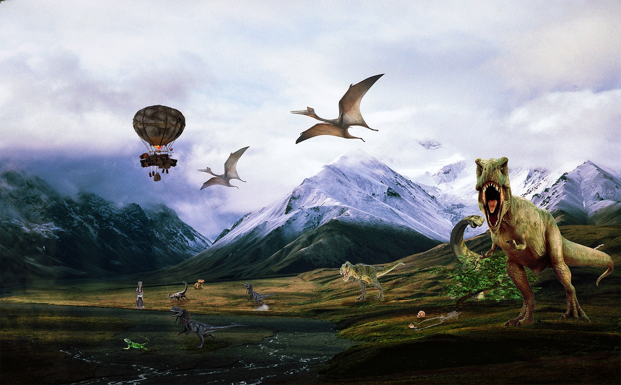 mountains  fantasy  dinosaur free photo