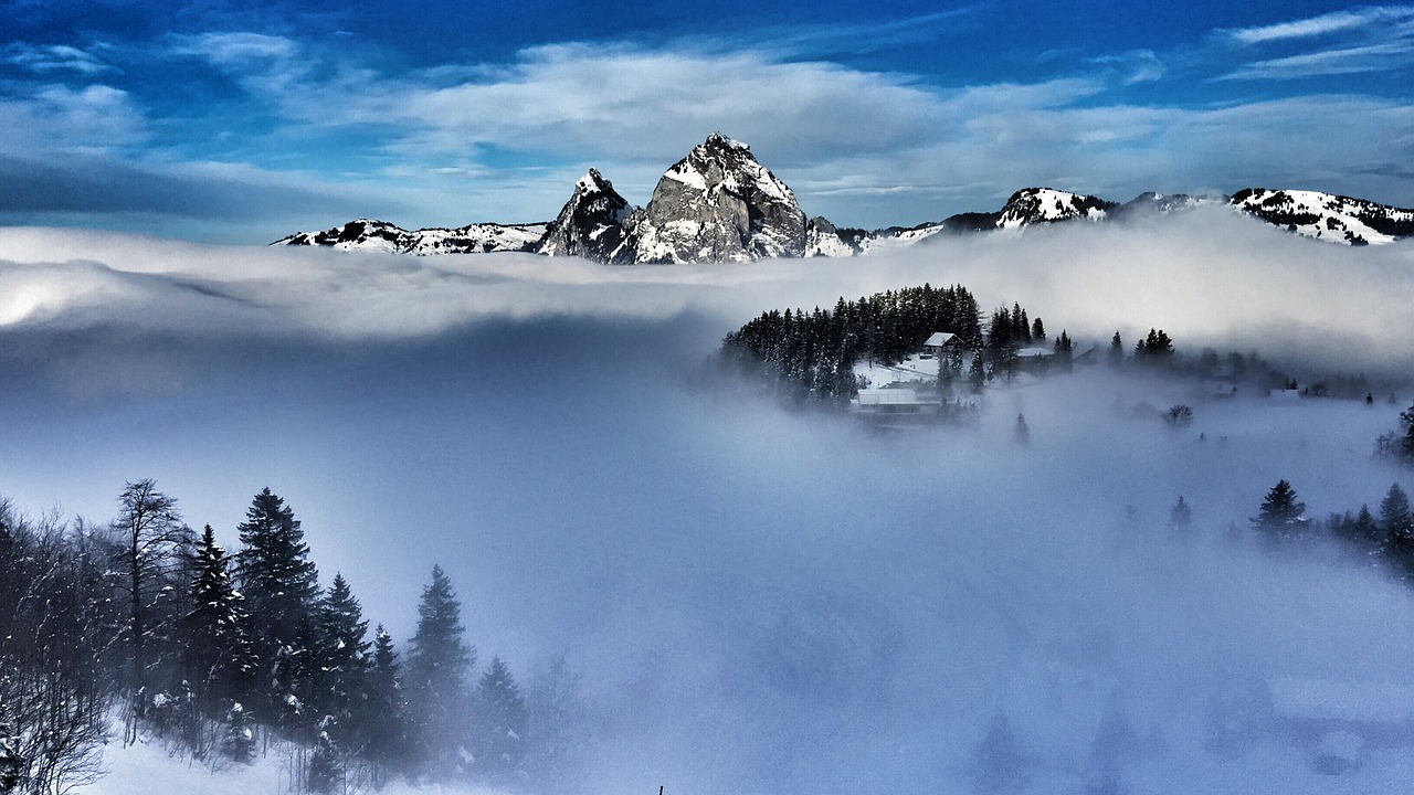 mountains fog snow free photo