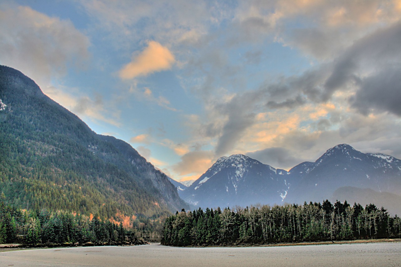 mountains sunset trees free photo