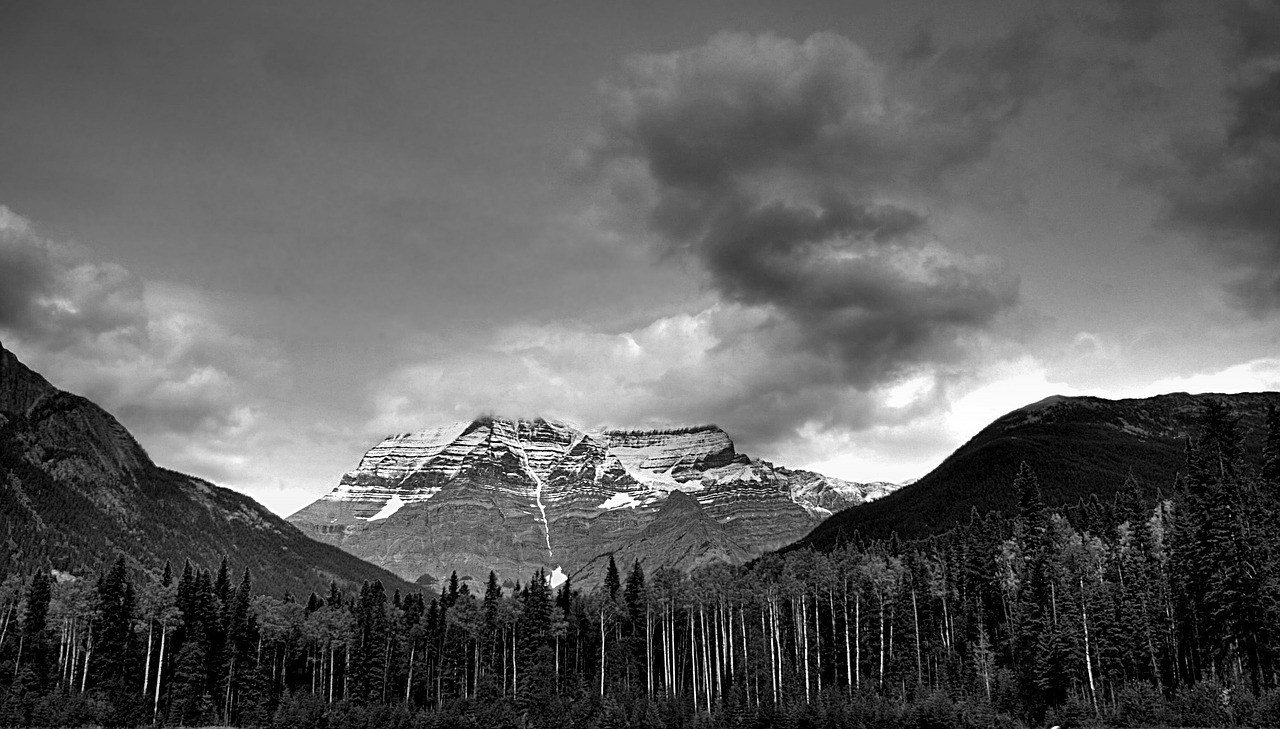 mountains mount robson black and white free photo