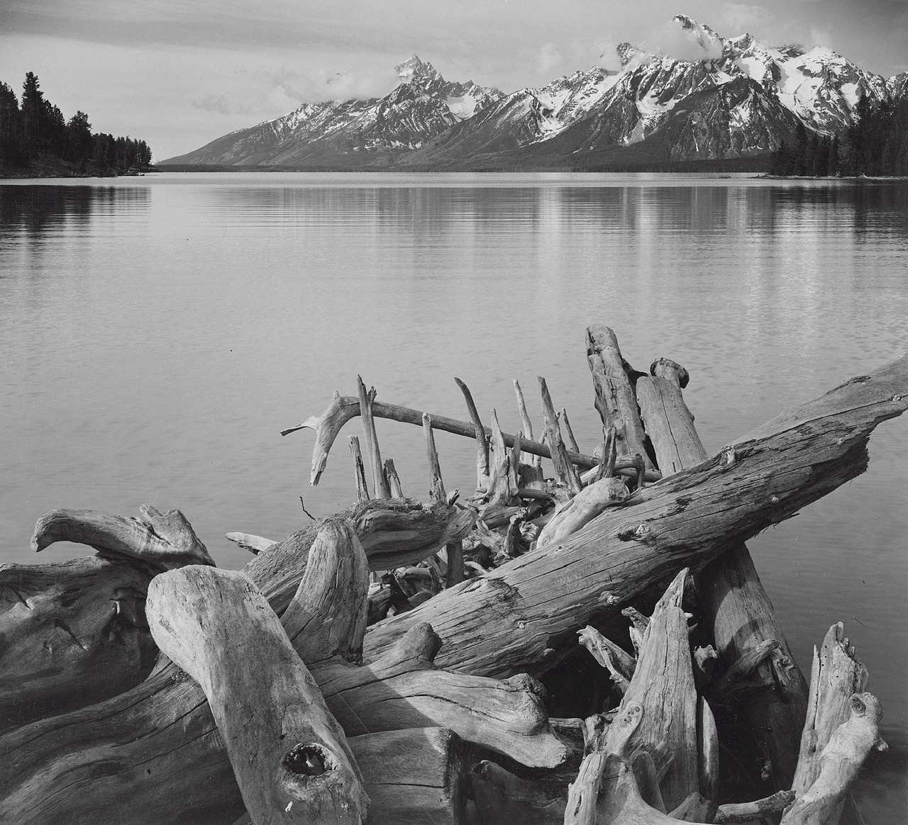 mountains water black and white free photo