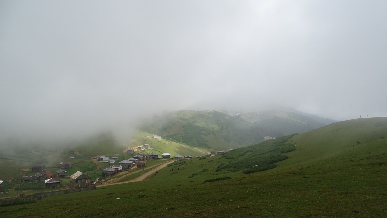 mountains fog cottage free photo