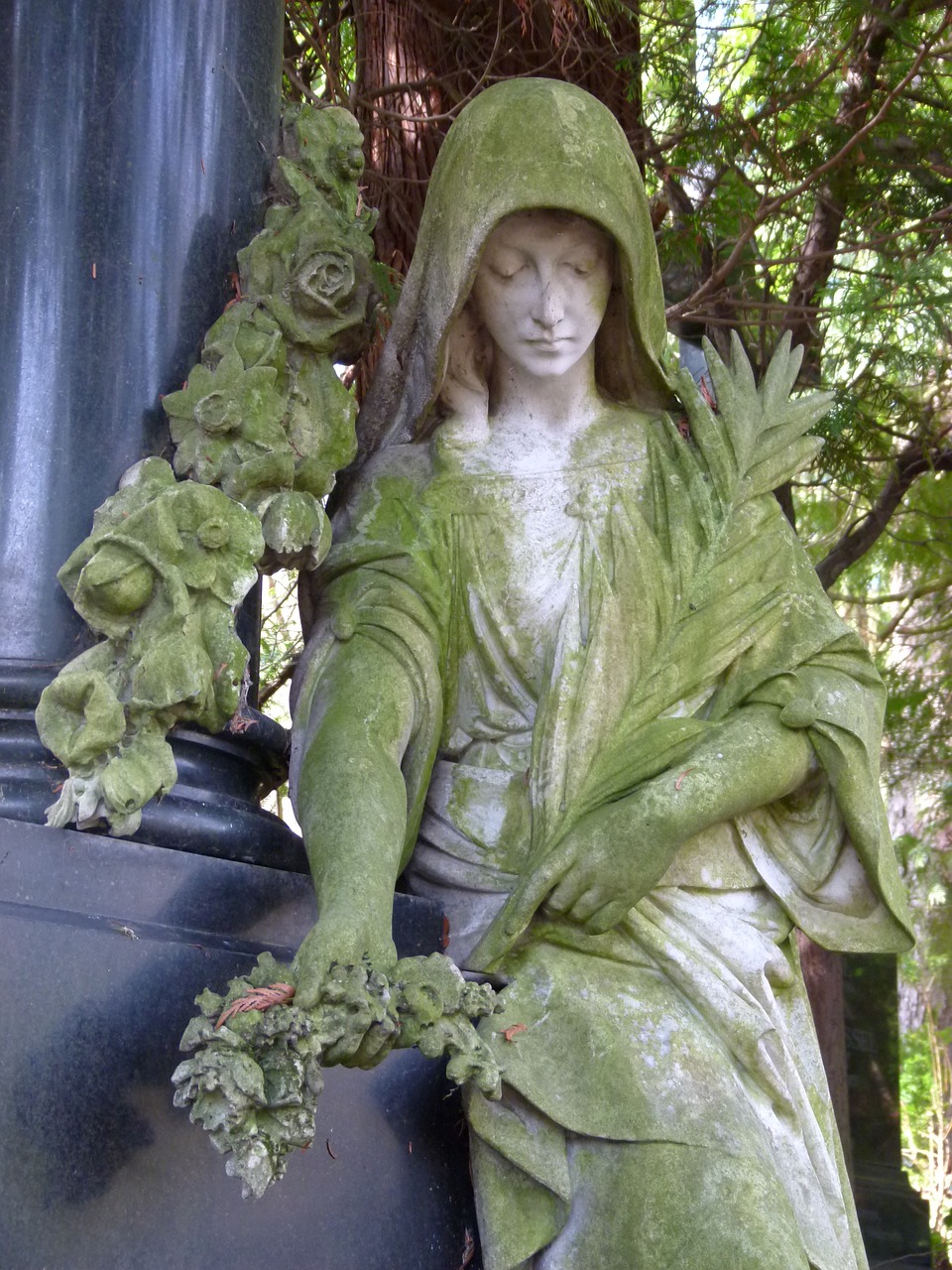 mourning female statue cemetery free photo