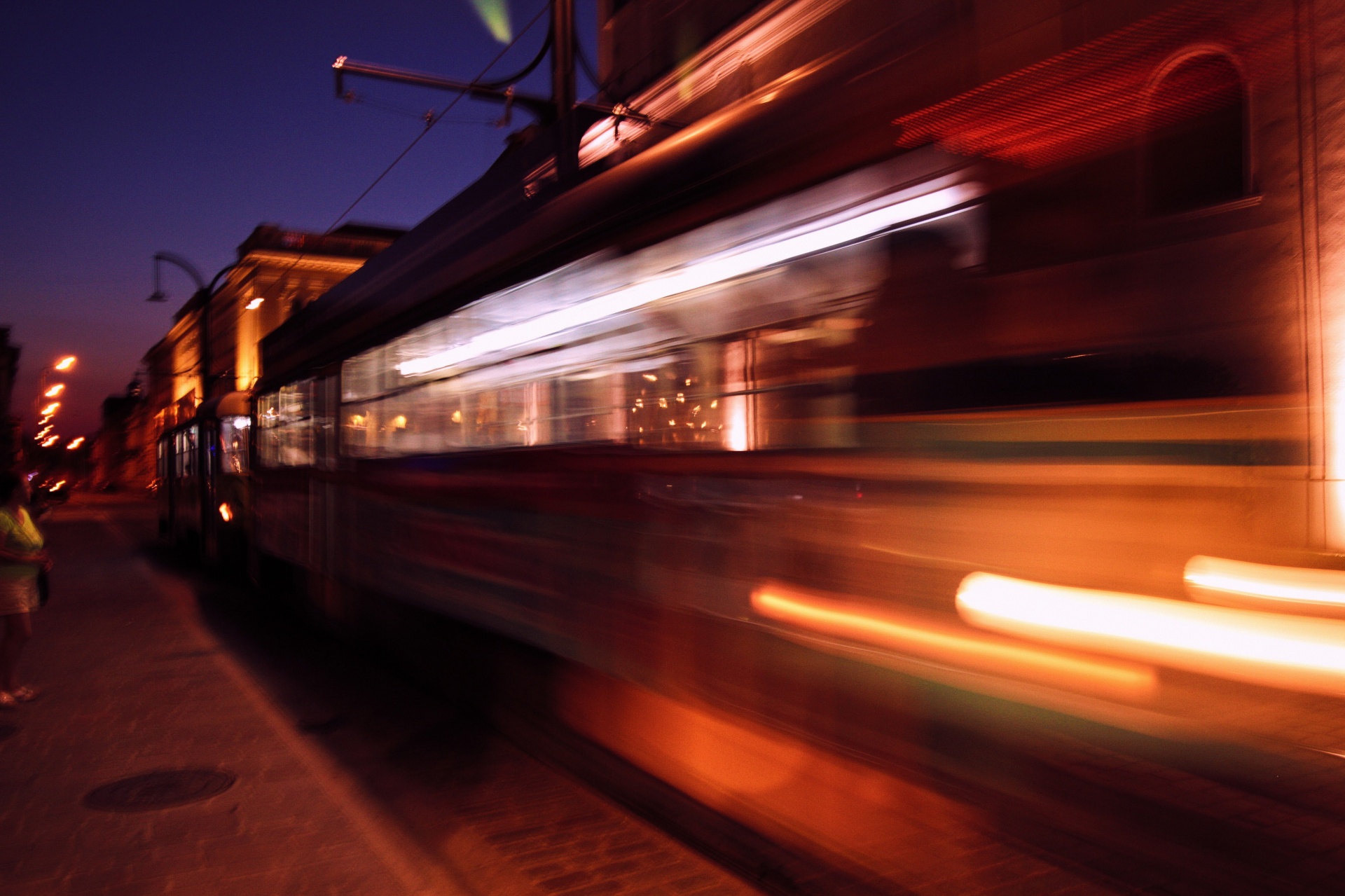 tram moving tram night free photo