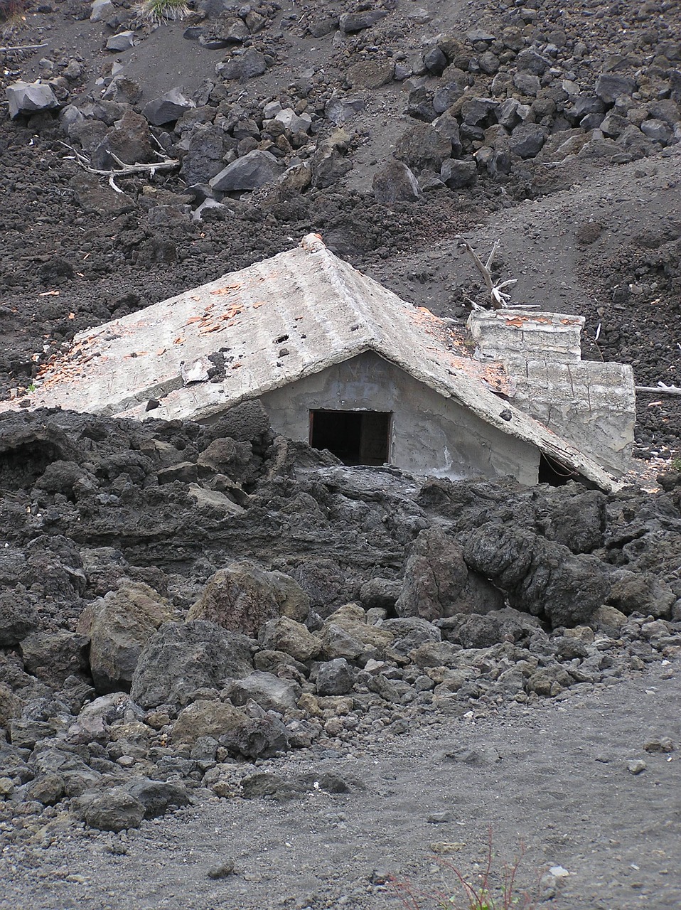mt etna lava submerged house free photo