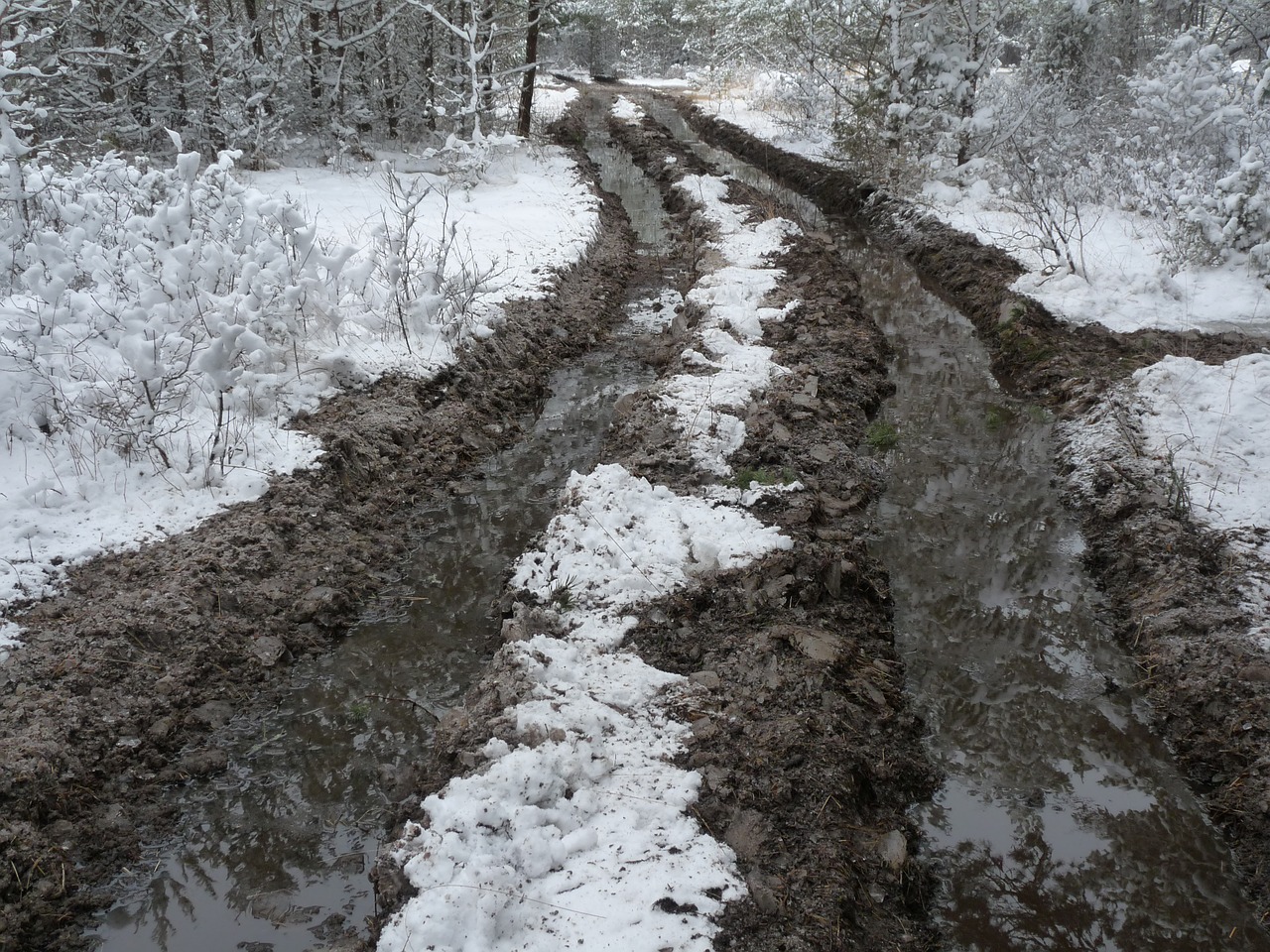 muddy dirty winter road free photo