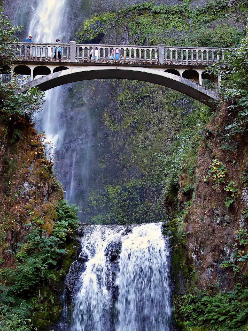 multnomah falls waterfall old bridge free photo