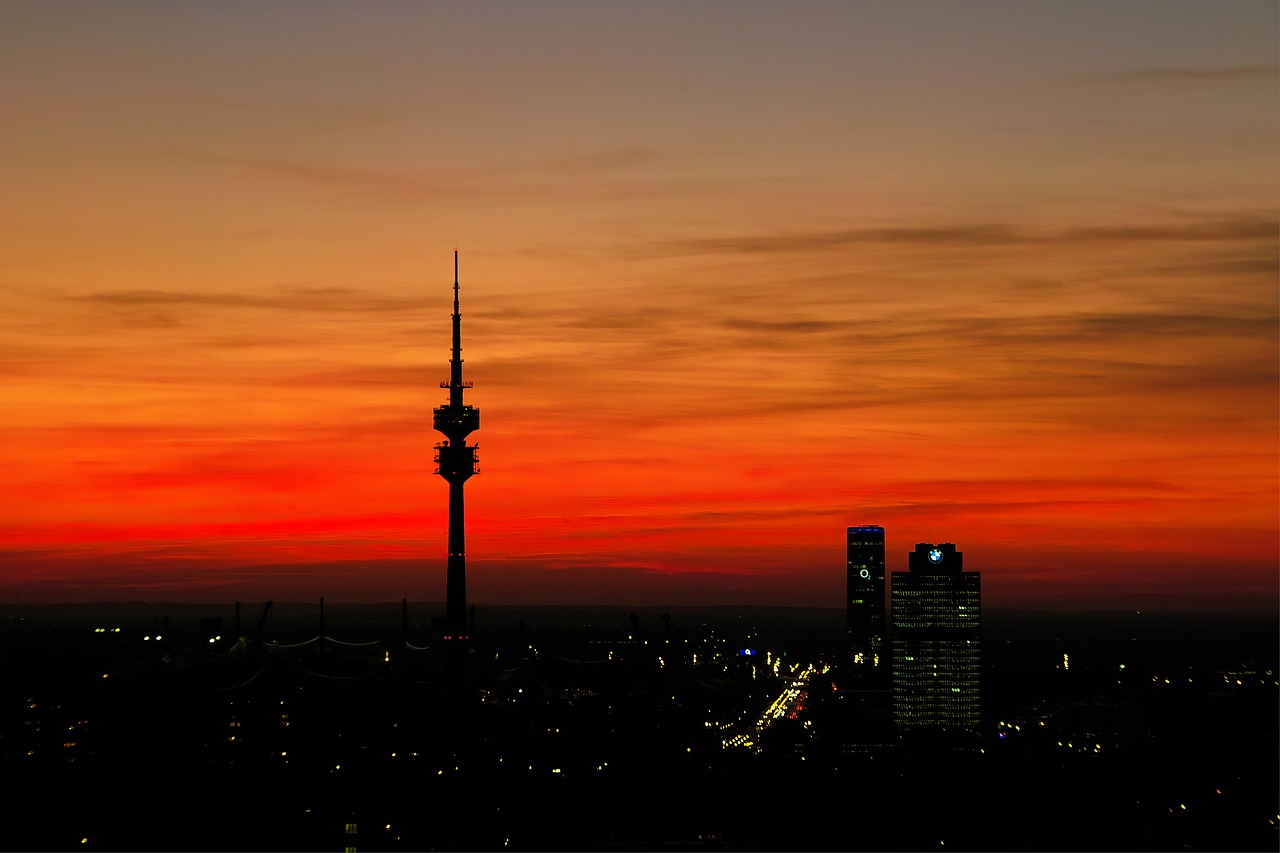 munich  evening sky  olympia tower free photo