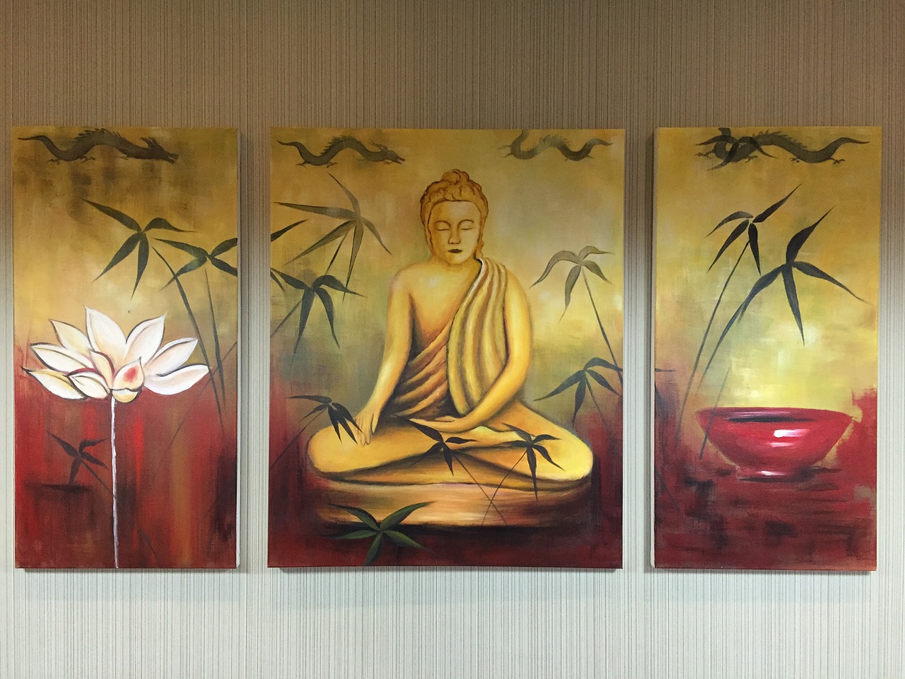 mural buddha statues lotus free photo