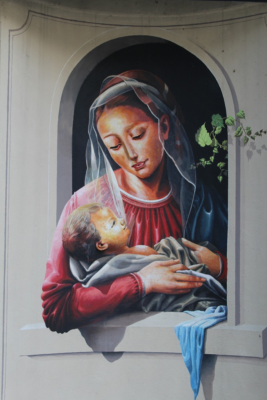 murals madonna with child jesus child free photo