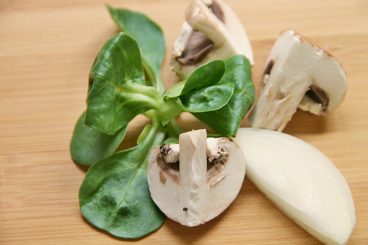 mushrooms cut lamb's lettuce free photo