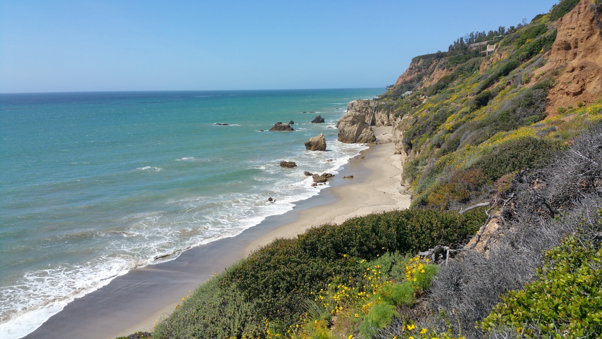 california beach mustang beach rocks free photo