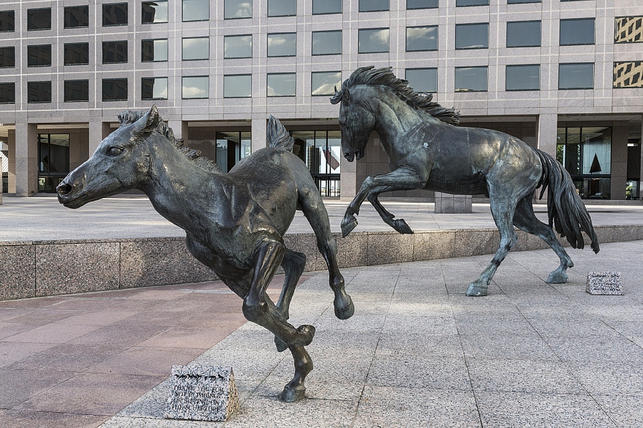 mustangs sculpture fountain free photo