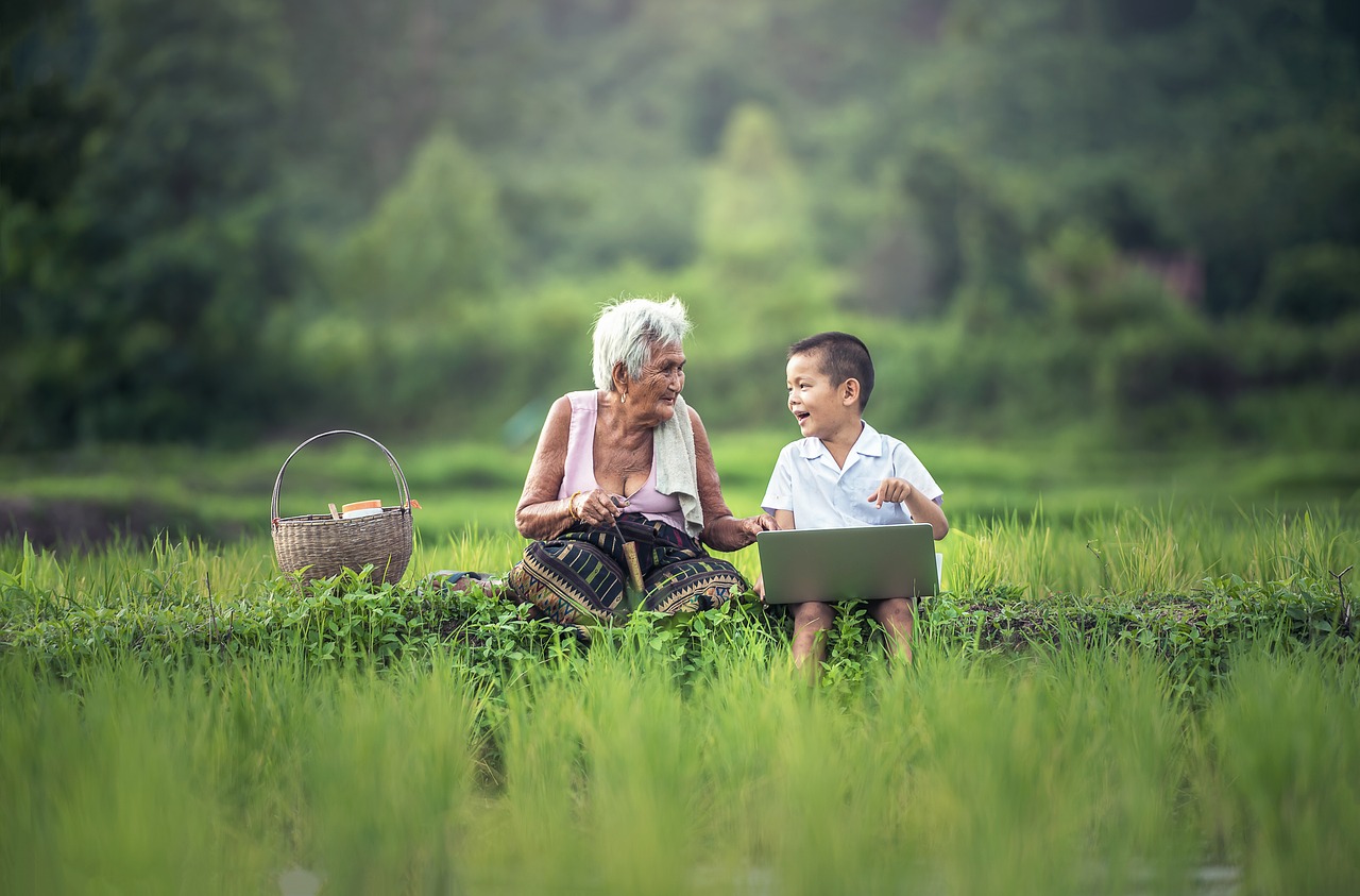 grandmother kids laptop free photo