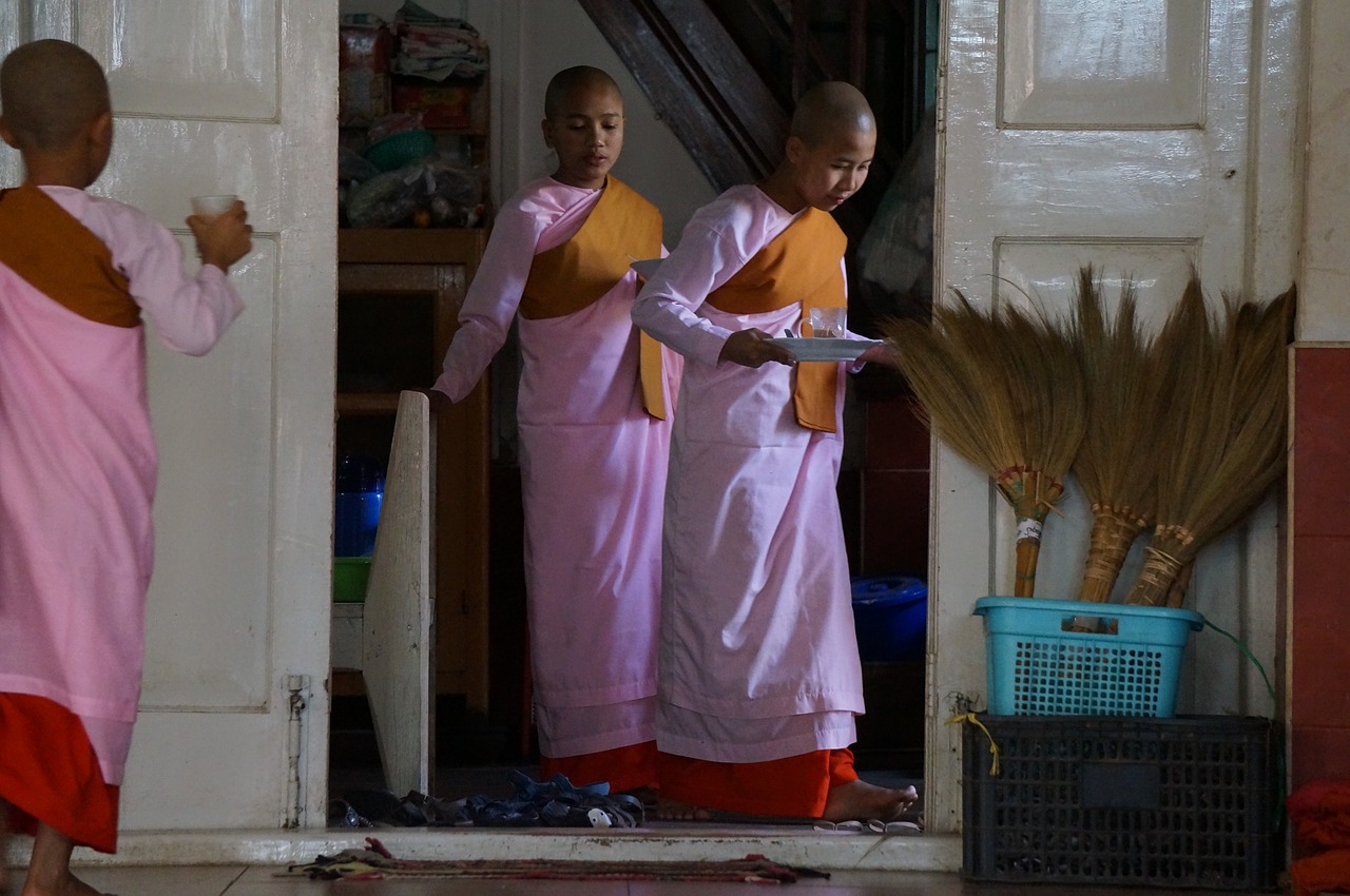 myanmar burma buddhist nuns free photo