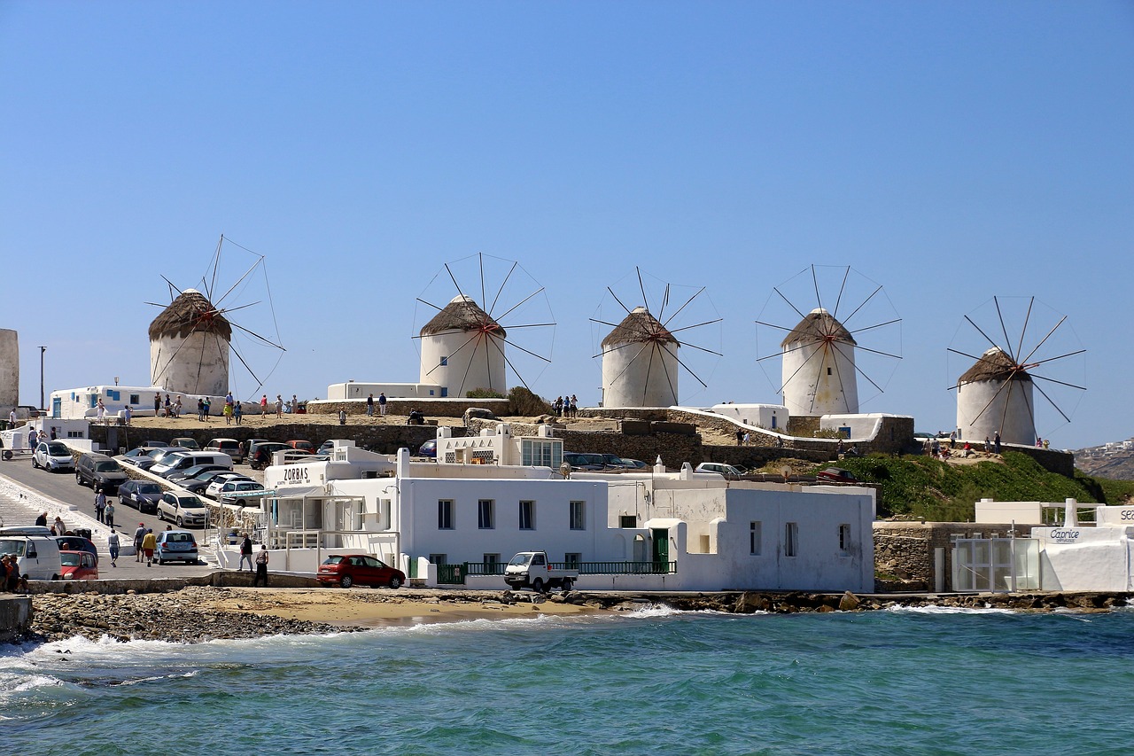 mykonos greece windmills free photo