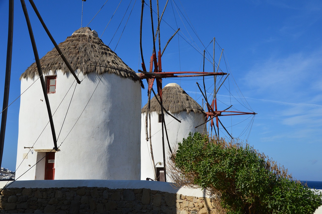 mykonos  greece  windmills free photo