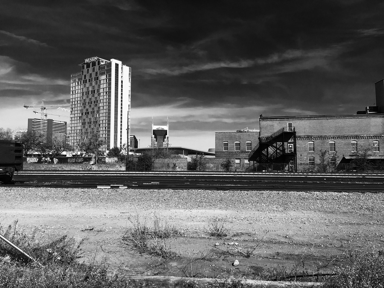 nashville train black white industrial area free photo