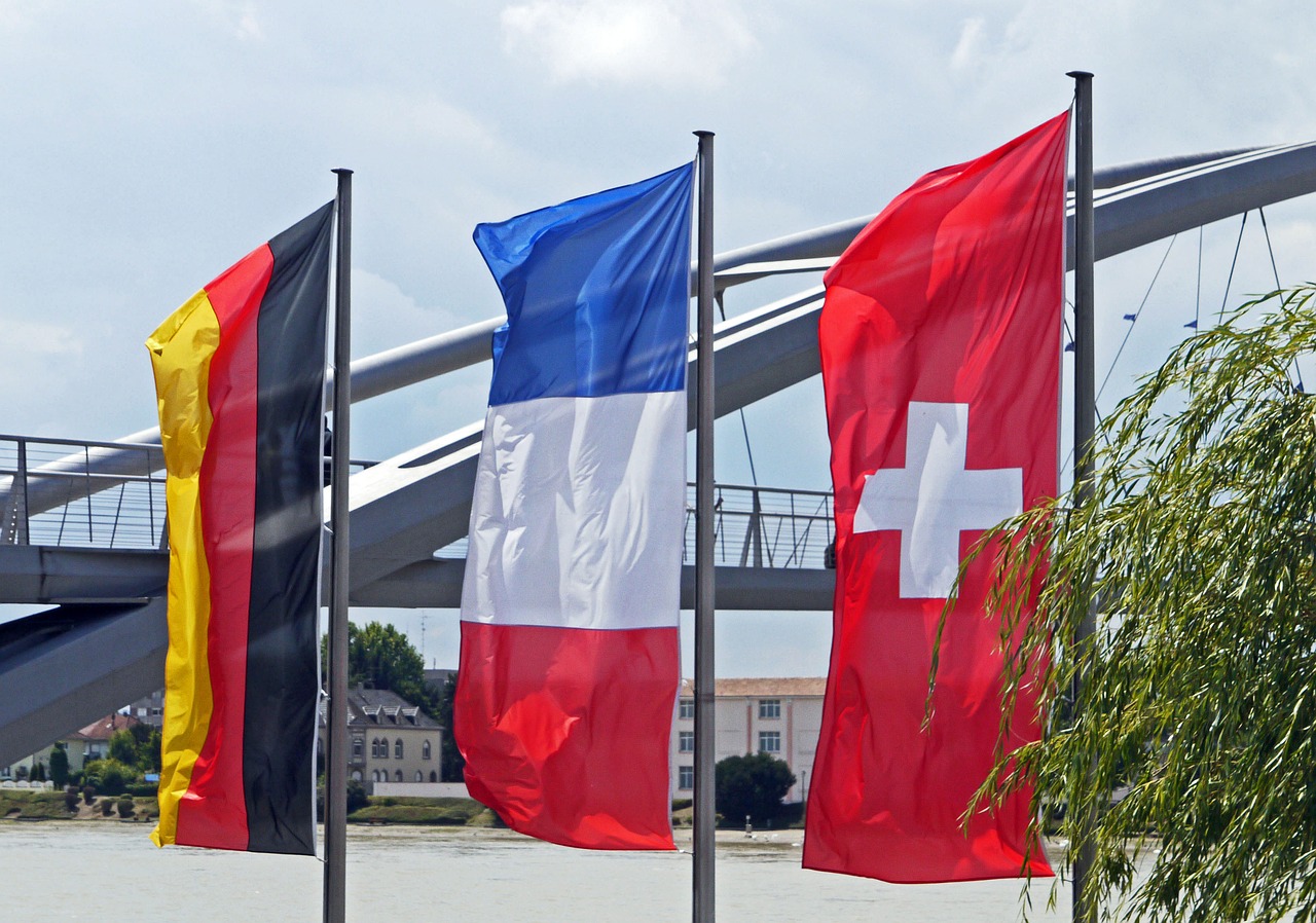 national flags three countries bridge germany free photo