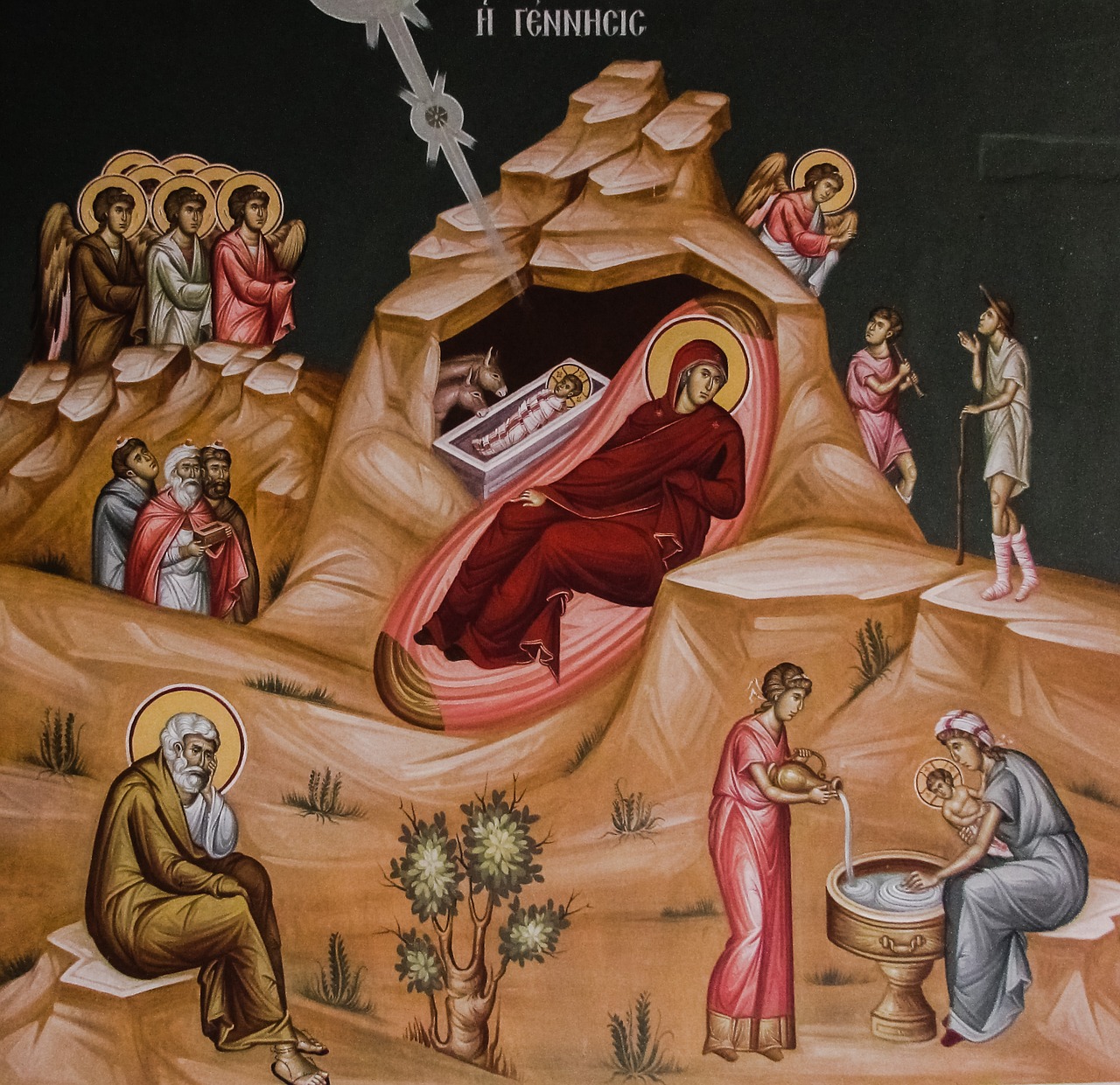 nativity scene the birth of christ iconography free photo