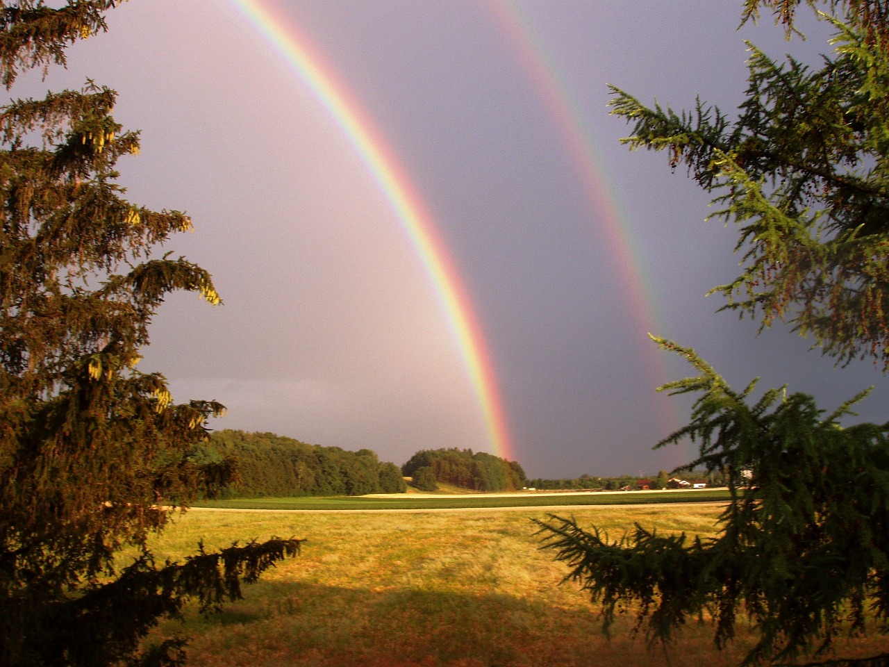 nature rainbow double rainbow free photo